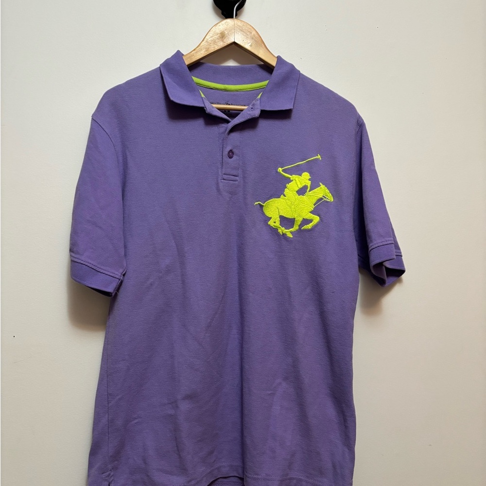 Beverly Hills Polo Club Violet Polo with Bright Yellow Emblem